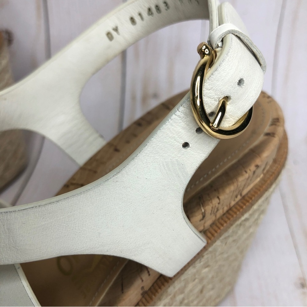 Salvatore Ferragamo White Leather Scalloped Wedge Espadrilles Sz 6 - Picture 7 of 14